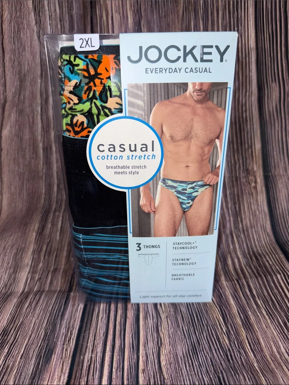 NWT Jockey Everyday Casual Cotton Stretch 3-Pack Thongs Men’s XXL 2XL